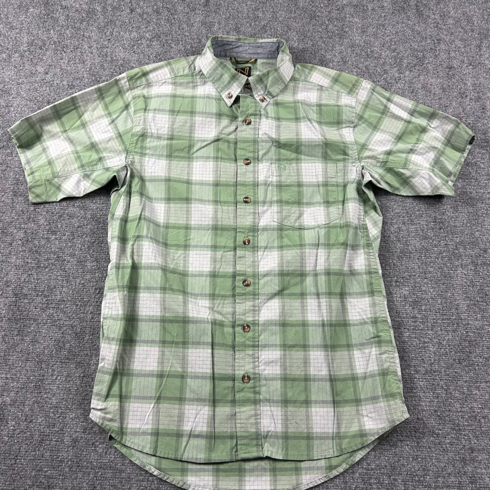 Noble Outfitters Button Down Shirt Mens Medium Green Plaid Short Sleeve Regular